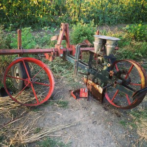 We're getting ready to put all of our fall and winter brassicas into the ground, and it adds up to many thousands of plants. I know I am tired of bending over all day long, so when we found these transplanter pieces laying in the bushes, we decided to see if we could clean them up and get them to work. l make the job so much quicker and more pleasant.