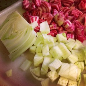 Fennel, halved, then cubed.